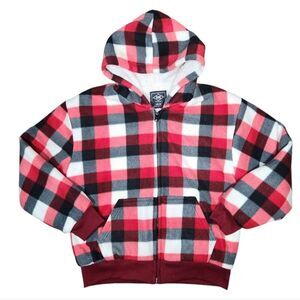 ROK Kid's Fleece Flannel Jacket Buffalo Plaid Heavy Oat Red Black Zip Hood Large